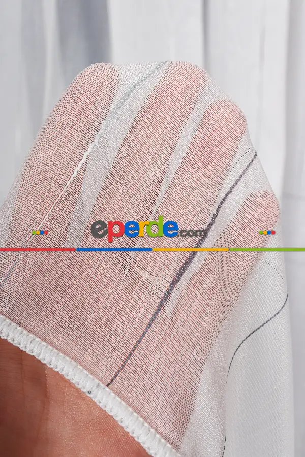 Salon Tül - Bambu Zemin Geometri Nakış İşlemeli Tül Perde