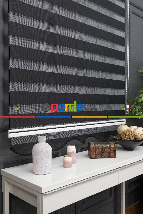 80x200 Hazır Siyah Bambu Zebra Perde