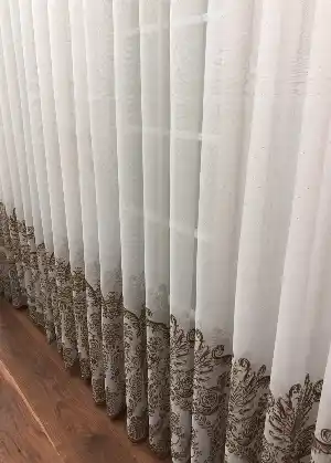 Etek Ucu Damask Desenli Dantel Tül Perde- Haki-vizon Rengi