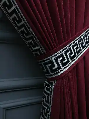 Modern Bordürlü Salon Fon Perdesi İkon 2021 Elıte- Lacivert-bordo-gri Açık