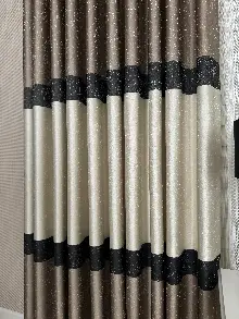 Kahveregi Krem Siyah Jakar Dokuma Fon Perde, Parlak Zemin