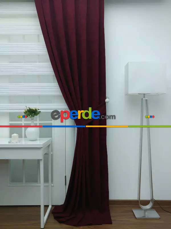 Bordo - Düz Fon Perde- Bordo