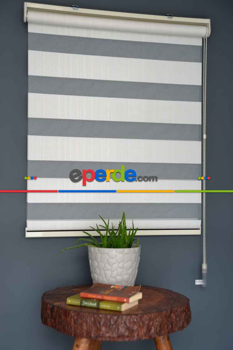 Halim Perdesan Jk-281 Ekru & Beyaz Renk Etekli Veya Eteksiz Zebra Stor Perde