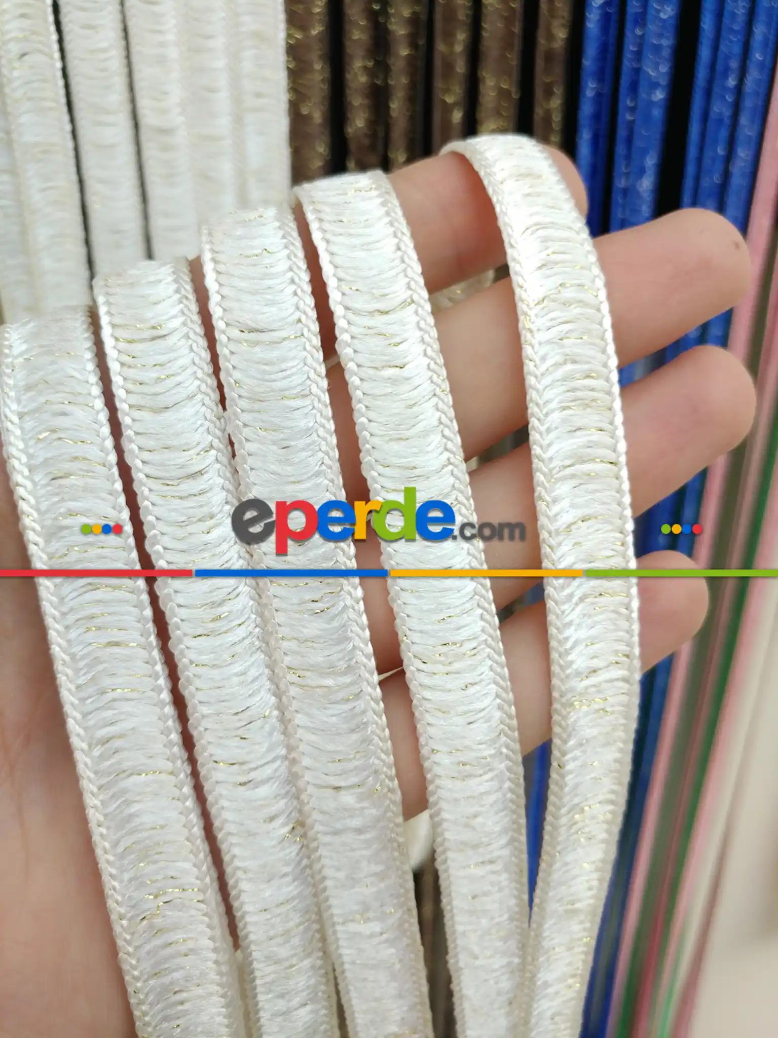 Beyaz Altın Rengi İp Perde İpek Duble Serisi- Beyaz-altın