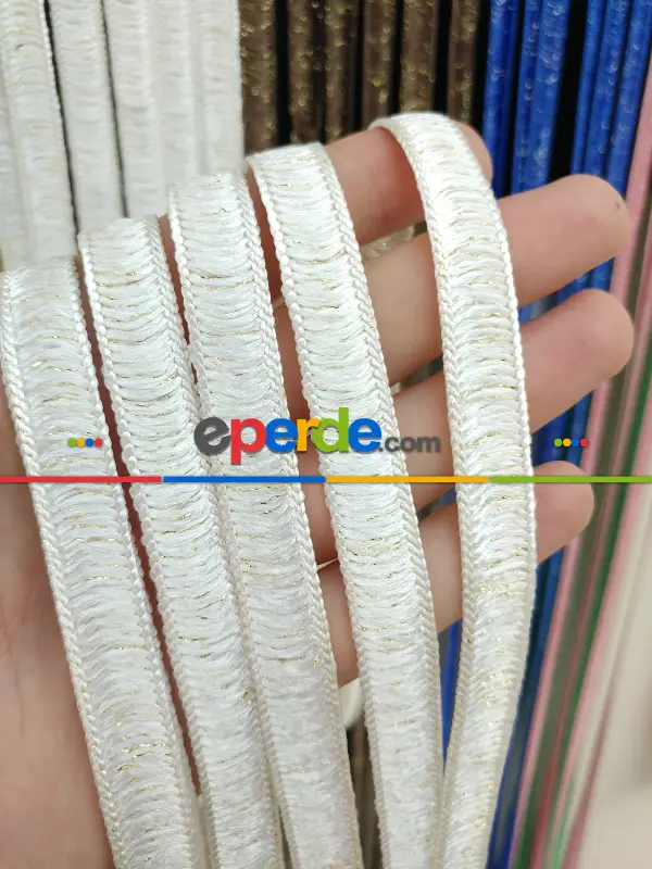 Beyaz Altın Rengi İp Perde İpek Duble Serisi- Beyaz-altın