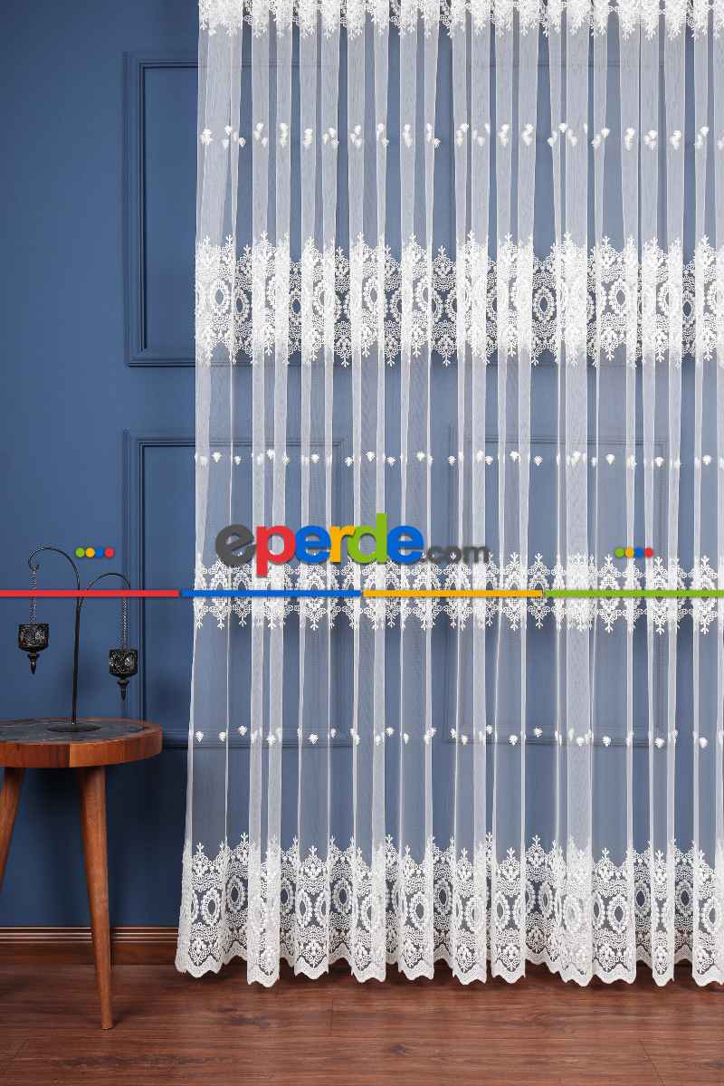 Salon Tül Modelleri - Elit Brode İşlemeli Tül Perde Özel Seri 105