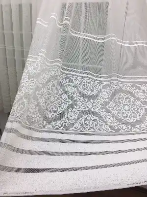Enine Çizgili Desenli Tül Perde- Ekru