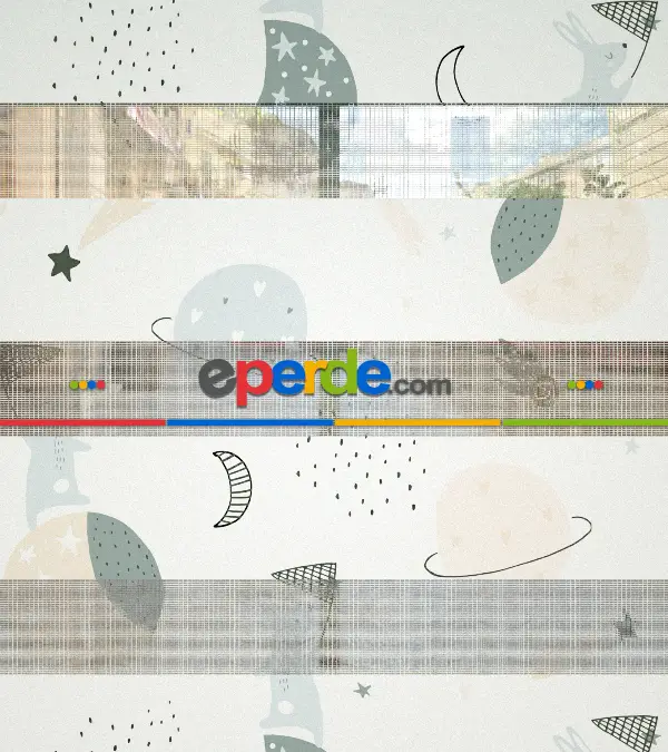 Mint, Krem Ve Siyah Renklerde Gezegen Desenli Baskılı Zebra Perde