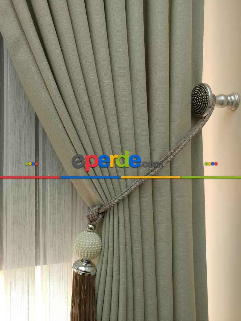 Keten Krem Renk Düz Fon Perde- Krem