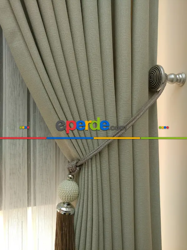 Yatak Odası - Keten Krem Renk Düz Fon Perde- Krem