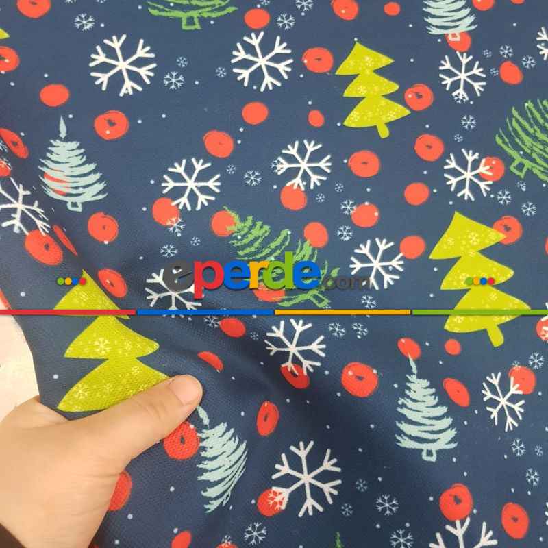 Yılbaşı Desenli Fon Perde Evm993 Kumaşı Kalındır Duck Bezi Değildir- Yeşil-Sarı