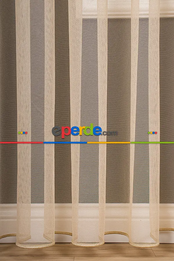 Bej Grek Tül Perde, 1. Kalite, Ütü İstemez - Kurşunlu Tül