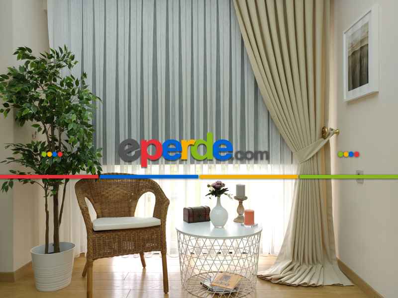 Salon Perdesi - Açık Krem Rengi - Düz Keten Fon Perde (  Keten Fon Perde)- Taş Rengi