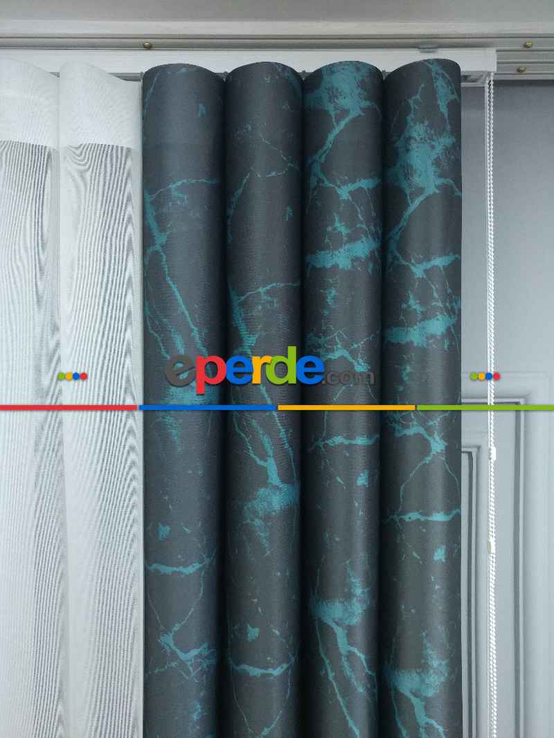 Lens Akıllı Dikey Tül Perde Mermer-21- Çok Renkli 2