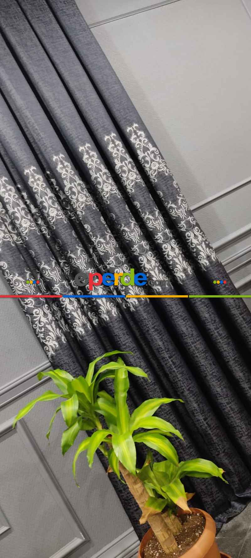 Salon Fon Perde - Lacivert Desenli Fon Perde, Adet Fiyatıdır, İstediğiniz Boy Ölçüsünde Dikilir, Eni 50 İla 100cm Arası Seçenekler, Sık Piledir 100cm X 1cm 