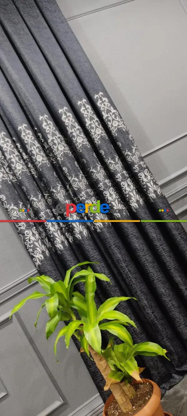 Yatak Odası - Lacivert Desenli Fon Perde, Adet Fiyatıdır, İstediğiniz Boy Ölçüsünde Dikilir, Eni 50 İla 100cm Arası Seçenekler, Sık Piledir 100cm X 1cm 