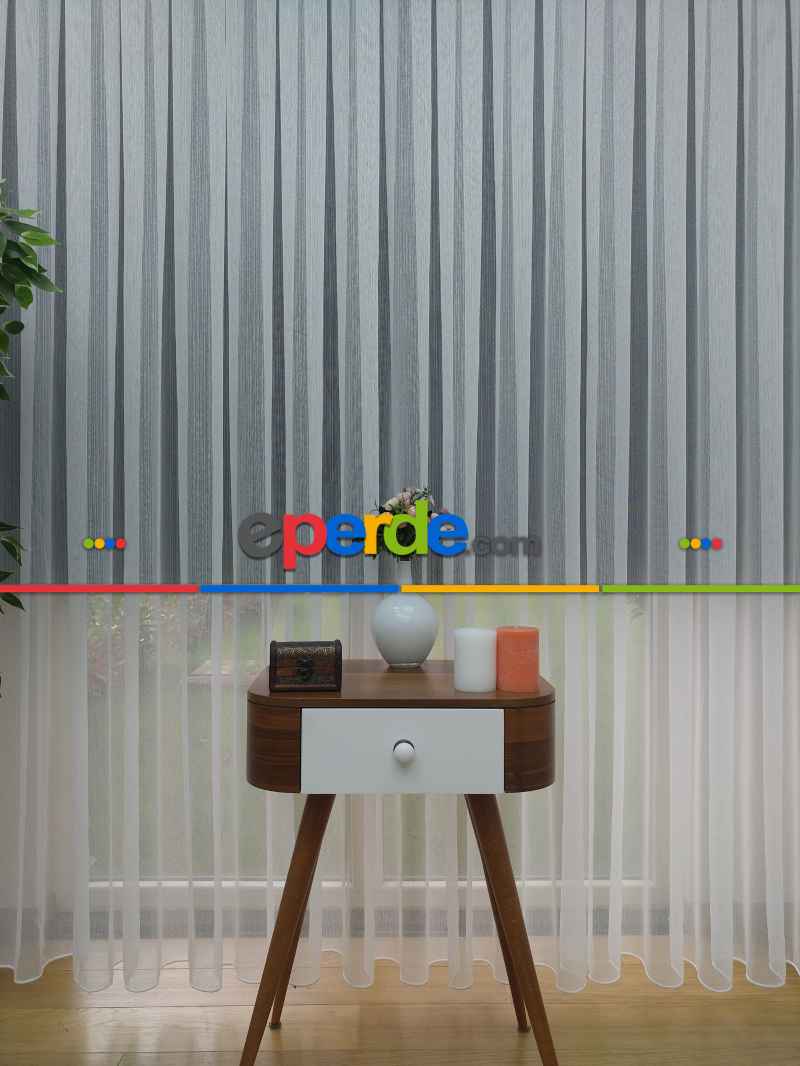 Yatak Odası - ( Orjinal ) Fantazi Çizgili Tül Perde 