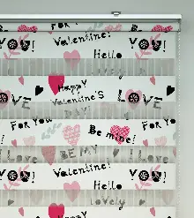 Kalp Desenli Baskılı Zebra Perde- Çok Renkli