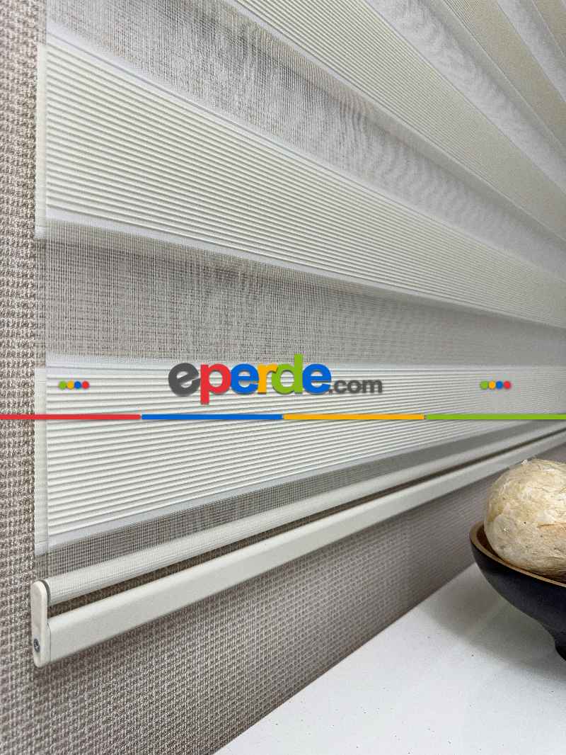 Mutfak Krem Dar Sık Pliseli Zebra Perde, Standart Metal Kasalı Yüksek Kalite Kornişe Kolay Montaj Seçenekli