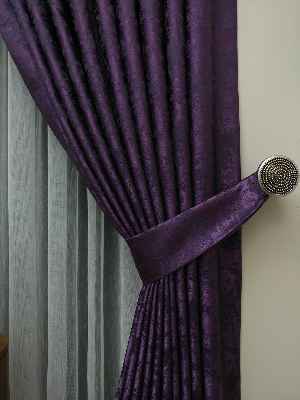 Patlıcan Moru Renk Jakar Desenli Fon Perde- Mor Patlıcan Moru