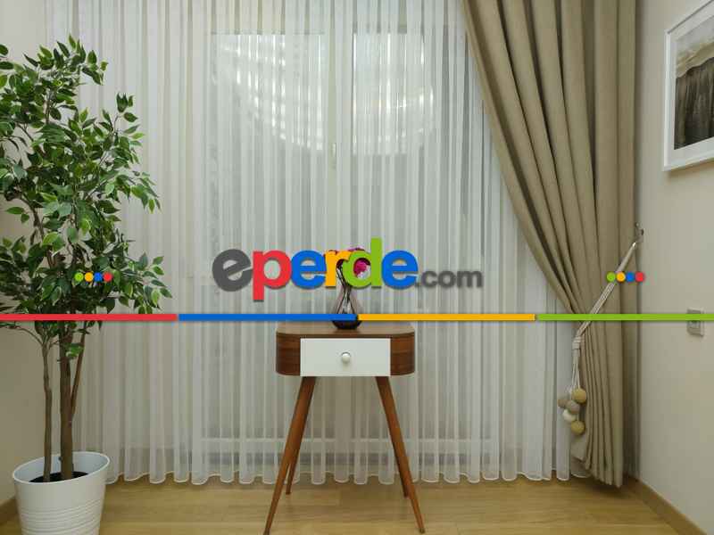 Mutfak Tül Perde - Mutfak Perdesi- Krem Açık