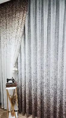 Mutfak - Üsten Dikim Renkli Kahverengi-vizon Püskürtme Tül Fon Perde