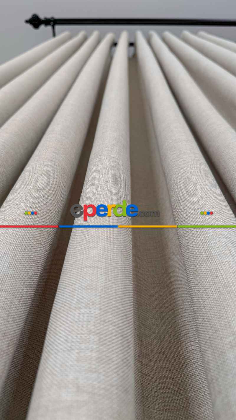 Krem Düz Naturel Keten S Pile Fon Perde, Premium Kalite Serisi Ağır Gramajlı