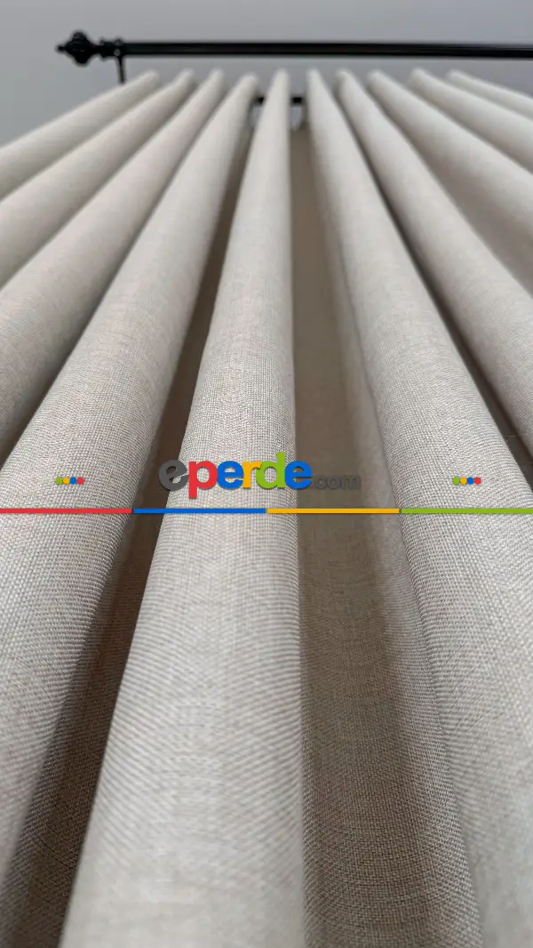 Krem Düz Naturel Keten S Pile Fon Perde, Premium Kalite Serisi Ağır Gramajlı