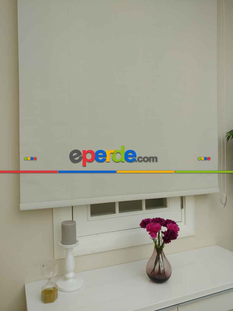 Oturma Odası Stor Perde - Stor Perde Sun Screen (pvc Kaplama) Kalın Dokulu- Krem Koyu