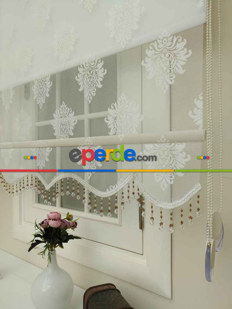 Brillant - Stor Perde - Çiftli Sistem Tül Ve Stor Perde- Büyük Damask Modeli- Krem Açık-ekru