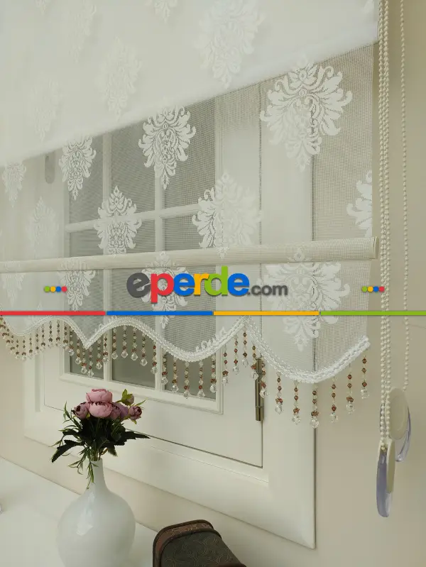 Brillant - Stor Perde - Çiftli Sistem Tül Ve Stor Perde- Büyük Damask Modeli- Krem Açık-ekru