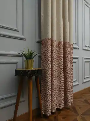 Modern Pano Fon Perde Bantlı Çift Renk - 501- Kiremit Rengi-kum Beji