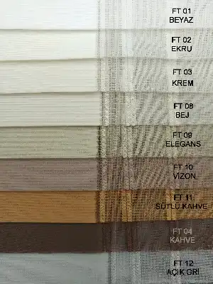 1. Kalite Çizgili Tül Dikey Zebra Perde - Ft14 Füme- Ft27 Çağla Yeşili-ft16 Hardal Sarı- Ft02 Ekru- Füme-ekru-hardal Sarısı-su Yeşili