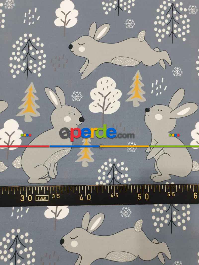 Bebek Odası Fon - Tavşan Desenli Fon Perde Evm1088-4 Kumaşı Kalındır Duck Bezi Değildir- Siyah