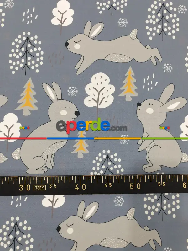 Bebek Odası Fon - Tavşan Desenli Fon Perde Evm1088-4 Kumaşı Kalındır Duck Bezi Değildir- Siyah