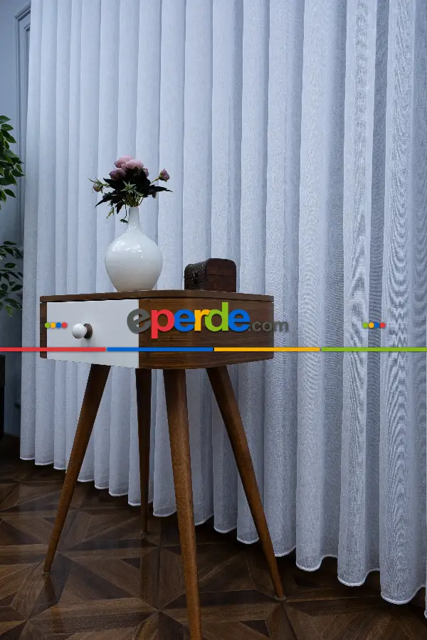 Oturma Odası - Beyaz Keten Tül Perde - 1710-v01- Beyaz