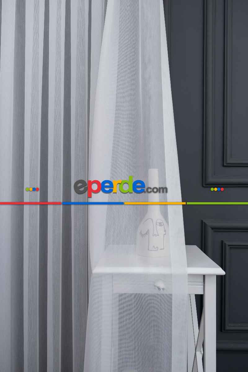 Çizgili Ekru Renkli 1.sınıf Kalite Bambu Tül Perde