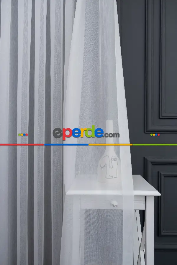 Çizgili Ekru Renkli 1.sınıf Kalite Bambu Tül Perde