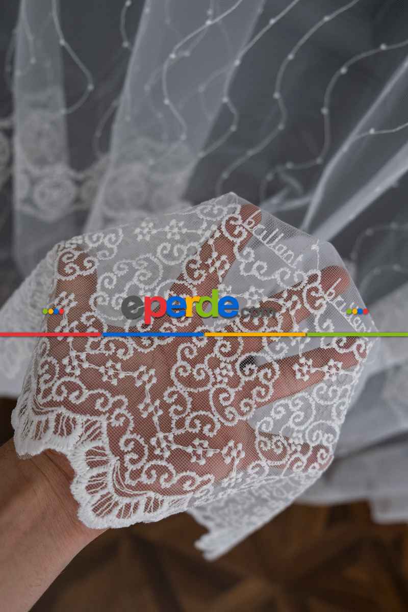 Brillant Tül Perde - Ela Brode İşlemeli Tül Perde - Damask Desenli Tül - Avangart Tül - Ottoman Tül