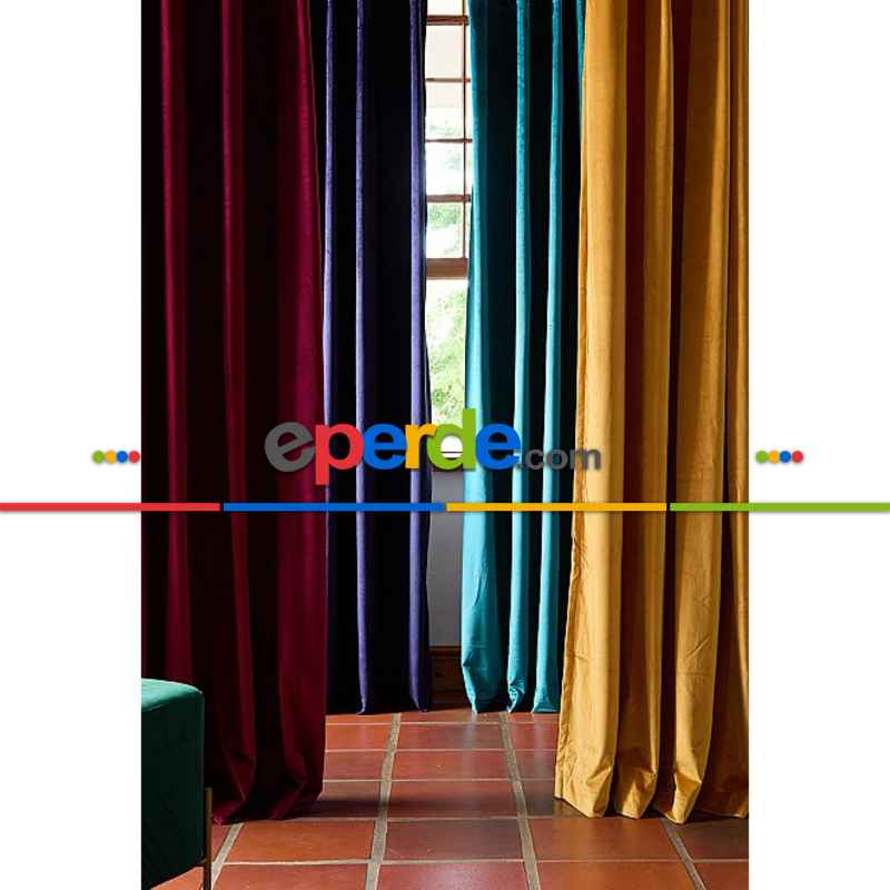 Kadife Dokuma Yarı Mat Kadife Renkli Fon Perde Çok Renkli - Dar Enli Kalın Kadife Perde