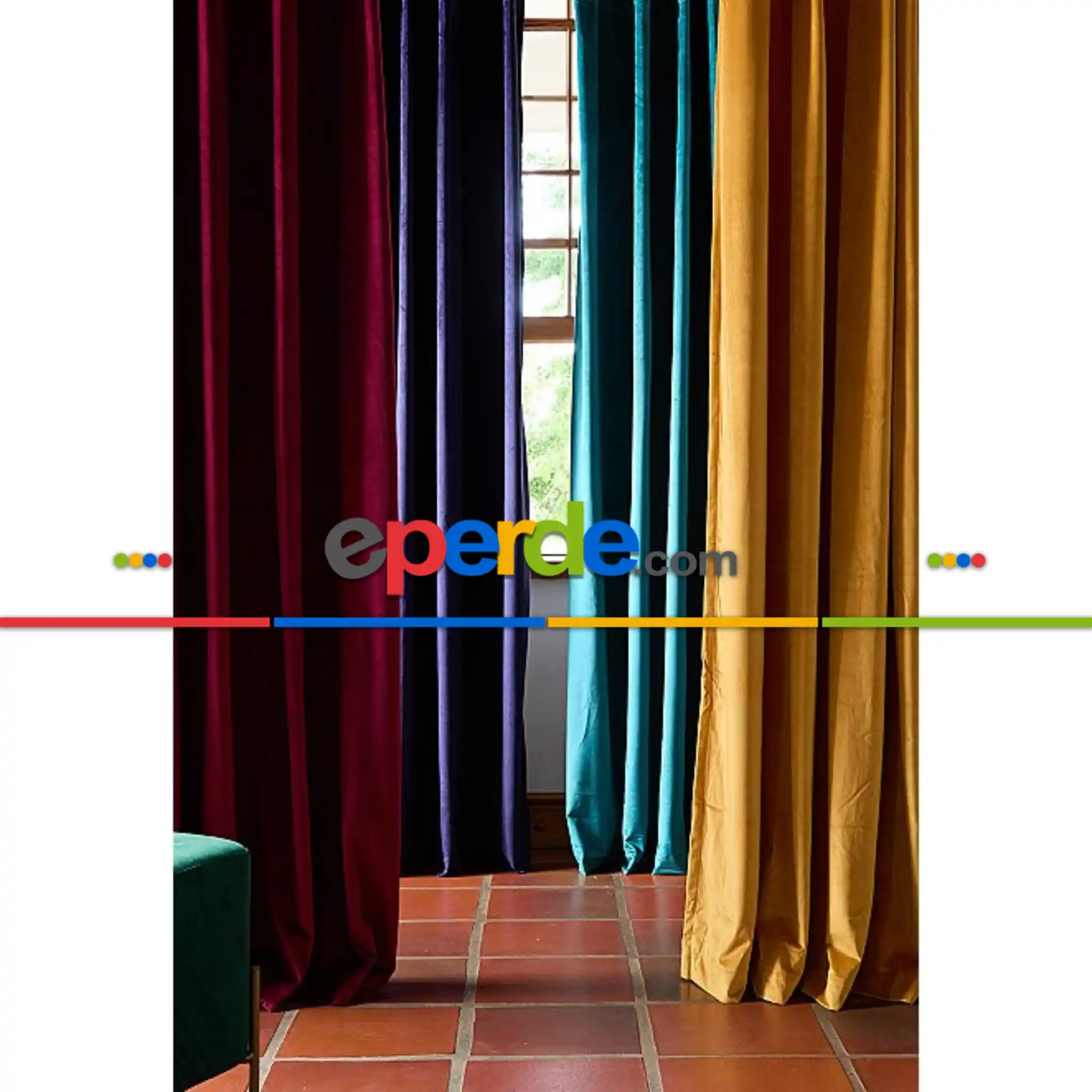 Salon Fon Perde - Kadife Dokuma Yarı Mat Kadife Renkli Fon Perde Çok Renkli - Dar Enli Kalın Kadife Perde