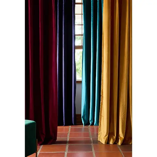 Kadife Dokuma Yarı Mat Kadife Renkli Fon Perde Çok Renkli - Dar Enli Kalın Kadife Perde