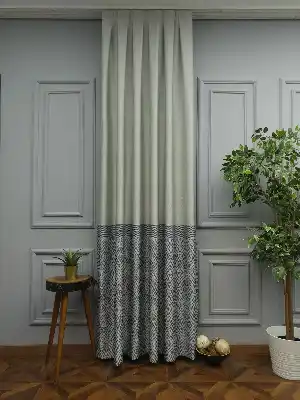 Modern Pano Fon Perde Bantlı Çift Renk - 501- Lacivert-bej
