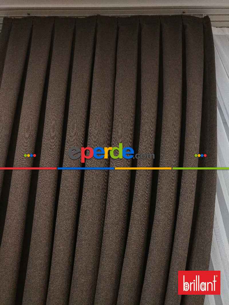 Brillant Keten Koyu Vizon Ceviz Renk Düz Fon Perde - Ceviz