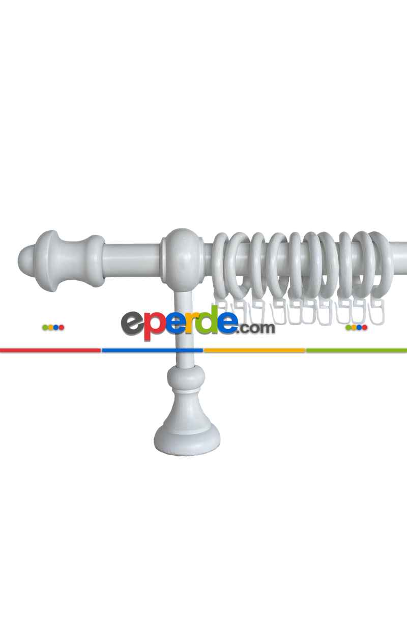 Beyaz Renk Raylı Veya Raysız Ahşap Rustik Perde Askısı