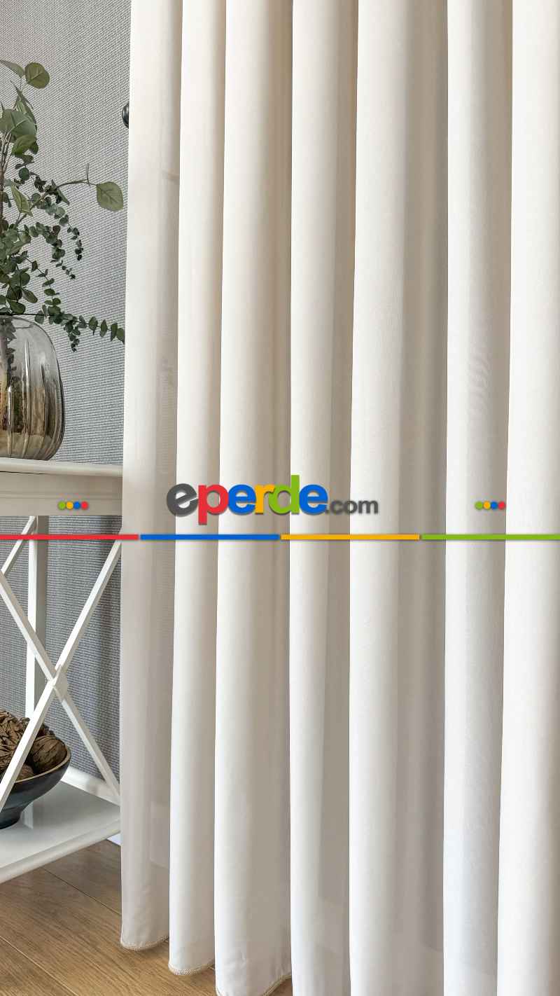 Yatak Odası Bej İpek Krep Düz Tül Perde - Premium Kalite Serisidir.