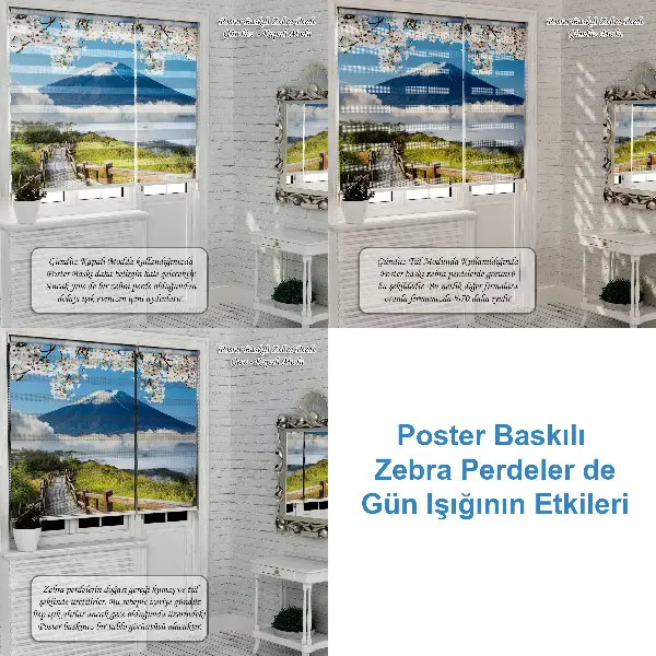 Genç Odası - Pipo İçen Adam Özel Poster Baskılı Zebra Perde- Siyah-Gri-Füme-Antrasit-Ekru