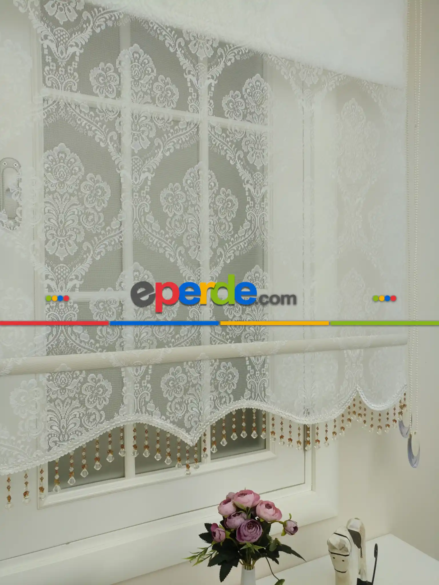 Salon - Kampanyalı Fiyat Çiftli Sistem Tül Ve Stor Perde - Büyük Damask- Krem Açık-ekru