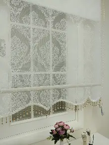 Brillant Çiftli Sistem Tül Ve Stor Perde - Büyük Damask Ekru Renk - Mekanik Perde