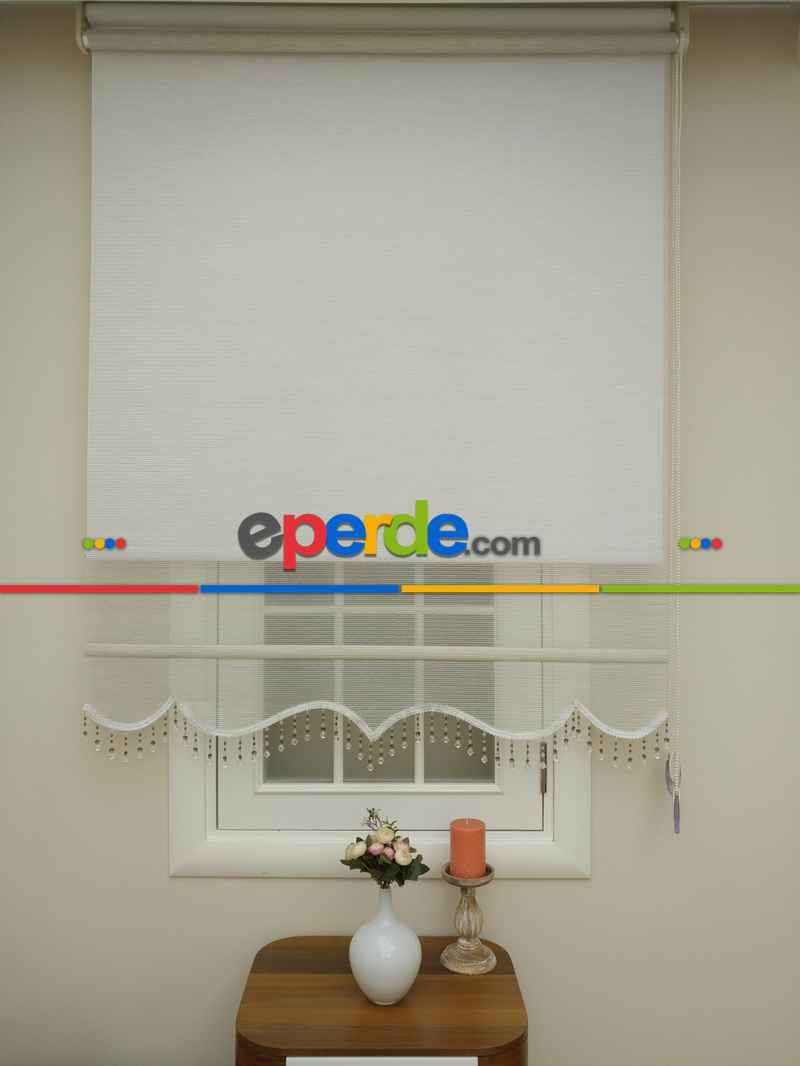 Mutfak Stor Perde - Çiftli Sistem İkili Tül Stor- Krem Koyu